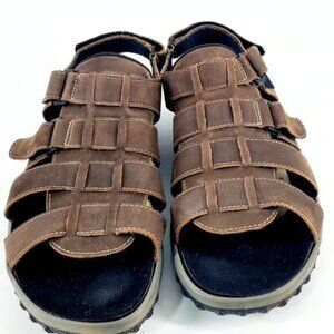Drew Mason Men's 13W Brown Leather Fisherman Hook & Loop Straps Sandals